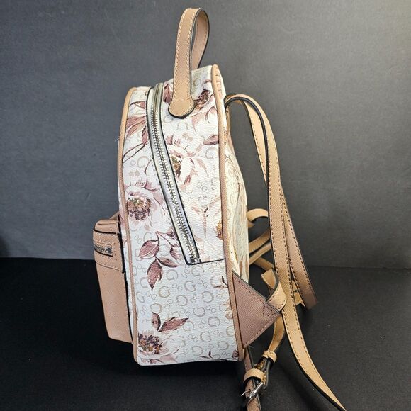GUESS Women\'s Nude Tan White Floral Small Backpack/Purse Bag Handbag Logo main image 6